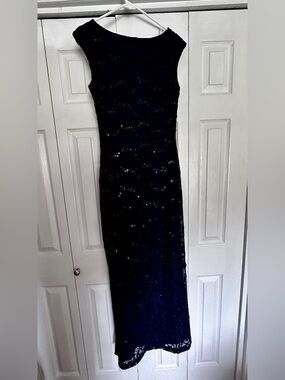 Ralph Lauren Elegant Navy Sequin Lace Evening Gown